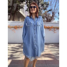 Liyosel Püsküllü Denim Elbise