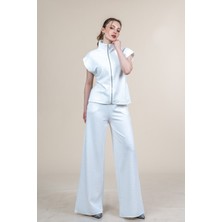 MissVina Geniş Omuz Taş Baskılı Likralı Krep Takım