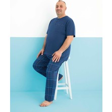 Aydoğan Erkek Dinç Büyük Beden Koton Kısa Kol Koyu Mavi Pijama Takım 0004