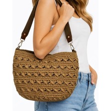 Uretti - Fethiye 9927 1804 El Örgüsü Kadın Hasır Omuz Çantası – Kağıt Ip Örgü Yazlık Plaj Çanta 27X22 cm