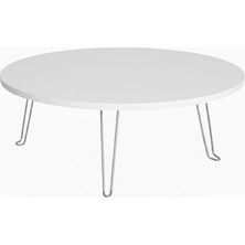 Ratemo Mobilya 75 cm Yuvarlak Katlanır Ayaklı Yer Masası – 22 cm Yükseklik – Beyaz Çok Amaçlı Çocuk & Yer Sofrası