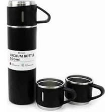 Aesco Termos Paslanmaz Çelik Termos Siyah Renk 3 Bardaklı Termos Seti