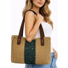 Uretti - Fethiye 9927 2105 El Örgüsü Hasır Kadın Omuz Çantası - Kağıt Ip Yazlık Günlük Çanta 34 x 29 cm