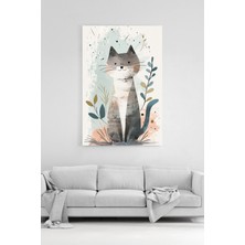 HonataDizayn Pastel Renkli Sevimli Kedi Desenli Modern Sanatsal Dekoratif Kanvas Tablo