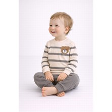 Dinamik çocuk Çizgili Punch Ayıcık Omuzdan Çıtçıtlı Bebek Takımı 2li Alt Üst Mevsimlik Aylık 3-6-9-12AY