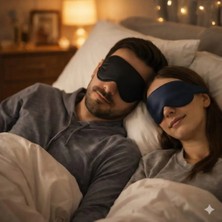 Mpy Global %100 İpek Saten Uyku Maskesi ,Göz Bandı, 2li Set, Uyku Bandı, Yoga Bandı Siyah-Lacivert