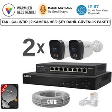 Karer 2'li Ultra Hd IP-320GB-GECE Renkli-Sesli Kayıt-Güvenlik Kamera Tak - Çalıştır | 2 Kamera Her Şey Dahil Güvenlik Paketi