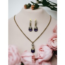 Fayra Accessories Zirkon Taşlı Kedi Gözü Kolye ve Küpe Seti