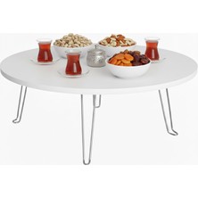 Ratemo Mobilya 80 cm Yuvarlak Katlanır Ayaklı Yer Masası – 22 cm Yükseklik – Beyaz Çok Amaçlı Çocuk & Yer Sofrası