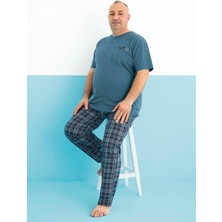 Aydoğan Erkek Dinç Büyük Beden Koton Kısa Kol Turkuaz Pijama Takım 0008