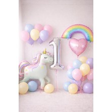 Çocuk Unicorn Gökkuşağı Pastel Doğum Günü Yaş Seçenekli Mumlu Balon Seti