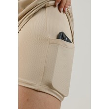 Airlife Training Srı-12 Fit Pı Orta Bel 2'si 1 Arada Taytlı Kadın Sporcu Şortu Bej