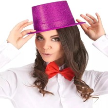 Belle Fusion Mey Ithalat® Fuşya Pembe Renk Parıltılı Simli Fötr Silindir Parti Şapkası