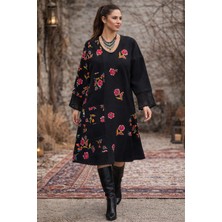 Tosbikotantik Kişiye Özel Tasarım Midi Patchwor Pazen Siyah Elbise