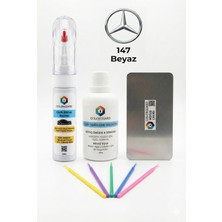 COLORGUARD Mercedes-Benz 147 Beyaz İğneli ve Fırçalı 2 si 1 Arada Rötuş Boyası Yüzey Temizleme Solüsyonu Profesyonel ve Çapaksız Rötuş Çeliği 5'li Uygulama Çubuğu Seti