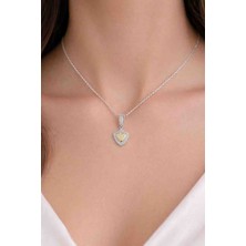 Reborn Design 316L Çelik Gümüş Renk Zirkon Taşlı Gold Kalp Kolye