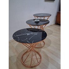 Bengi Ankara Mobilya Brc Rivoli 90590 Zigon Metal Rosa Renk Kaplama Siyah Mermer Temper Cam El Yapım