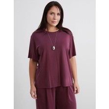 LC Waikiki Bordo Modal Karışımlı Kadın Tişört