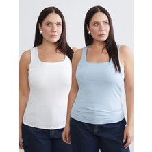 LC Waikiki Mavi Büyük Beden Kare Yaka Kadın Atlet 2'li