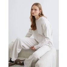 LC Waikiki Bej Bisiklet Yaka Uzun Kollu Kadın Tişört