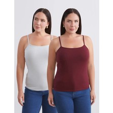 LC Waikiki Bordo Büyük Beden U Yaka Ip Askılı Kadın Atlet 2'li