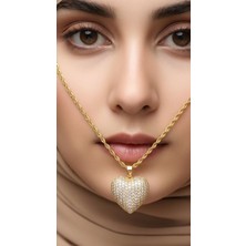 TrendyX Burgu Zincirli Zirkon Taşlı Kalp Kolye
