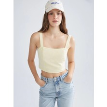 LC Waikiki Sarı Kare Yaka Askılı Crop