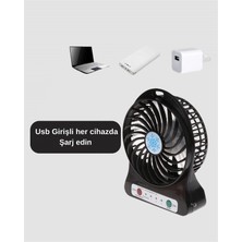 Aesco Şarjlı USB Fan – Masaüstü Mini Vantilatör, Taşınabilir, Işıklı, 3 Kademeli, Sessiz