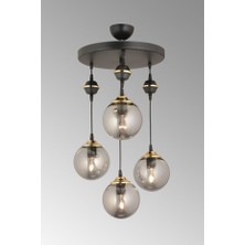 Duru Homelight Sarkıt Tepsi Siyah 4'lü Füme Glop Top Camlı Aşağı Bakan Lüks Avize