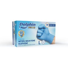 Dolphin Nitril Muayene Eldiveni Pudrasız Kalın Mavi L Beden 100 Adet-Mdr
