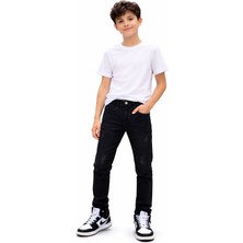 İrem Çocuk Giyim Erkek Çocuk Yıpratma Desenli Cepli Likralı Siyah Renk Kot Pantolon 3453