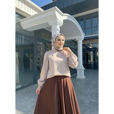 Foremia Arka Fermuar Detay Saten Tunik-Taş -