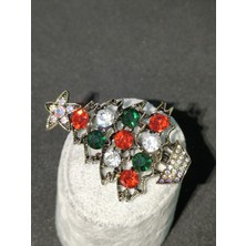 Vulwox Kırmızı Yeşil Taşlı Noel Ağacı Broş