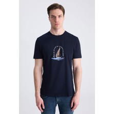 D'S Damat Ds Damat Regular Fit Lacivert Düz %100 Pamuklu T-Shirt 4HC1438310242