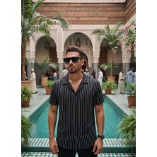 Nakşi Giyim Erkek Çizgili Kısa Kol Kamp Yaka Gömlek