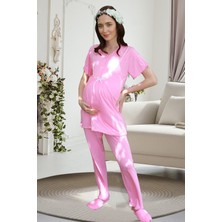 Jenika Hamile Uzun Kollu Sabahlıklı Düğme ve Biye Detaylı 3 Lü Pijama Takımı