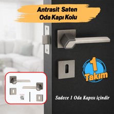 Badem10 (1 Takım-Çift) Tokyo Serisi Kare Rozetli Modern Iç Oda Kapı Kolu Sağa ve Sola Uygun Antrasit Saten