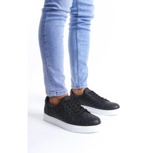 Aymood SLW166 Prestige Bağcıklı Cilt Kapitone Desenli Erkek Günlük Sneaker Ayakkabı Bt Siyah