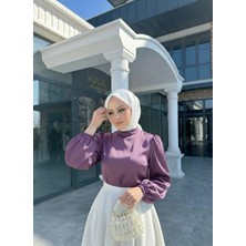 Foremia Arka Fermuar Detay Saten Tunik-Gül Kurusu -