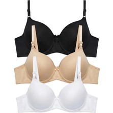 Laperissa Kaplı/pedli Dolgusuz Balenli Comfort Sütyen Ikili Set Buz Beyazı/siyah/ten