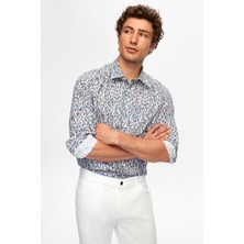 Twn Slim Fit Lacivert Baskılı %100 Pamuklu Gömlek 2EC0221062590