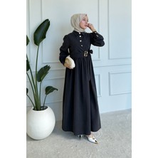 Tesettür Diyarı Malen Tesla Kumaş Gömlek Yaka Broşlu Tesettür Elbise- Antrasit