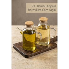Atbyhome 2'li Bambu Kapaklı Borosilikat Cam 600 ml Yağlık Seti
