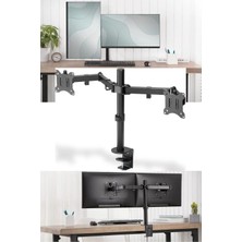 WİderMarkt Çift Monitör Standı 14-32 Inç 7kg Taşıma 360° Döner Masa Üstü Monitör / LED Ekran Tutucu