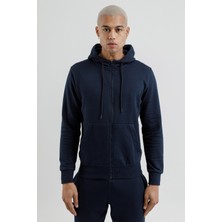 Airlife Sportswear Erkek Kapüşonlu ve Tam Boy Fermuarlı Sweatshirt Lacivert