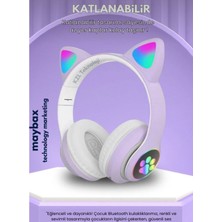 TeknoBeyza Kedi Kulak Tasarımlı Kablosuz Çocuk Kulaklığı - Rgb Ledli, Mikrofonlu ve Sd Kart Girişli