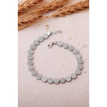 Sümer Telkari Sıra Taşlı Rodyumlu Işıltılı 925 Ayar Gümüş Bileklik 4891