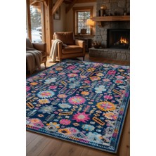 Kilim Home Lacivert Bohem Etnik Desenli Halı Renkli Modern Salon Halısı