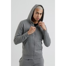 Airlife Sportswear Erkek Kapüşonlu ve Tam Boy Fermuarlı Sweatshirt Titanyum