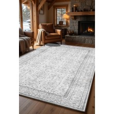 Kilim Home Açık Gri Vintage Eskitme Halı Klasik Desenli Salon Oturma Odası Halısı